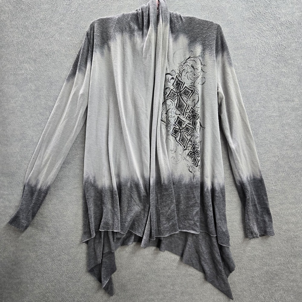 Vocal Women‎ Sweater M Gray Cardigan Beaded Rhinestones Grunge Goth Y2K USA